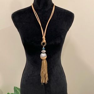 Artelusa Boho Cork Necklace with Decorative Faux Suede Tassel